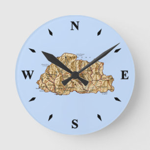 Bhutan Karta Clock Rund Klocka