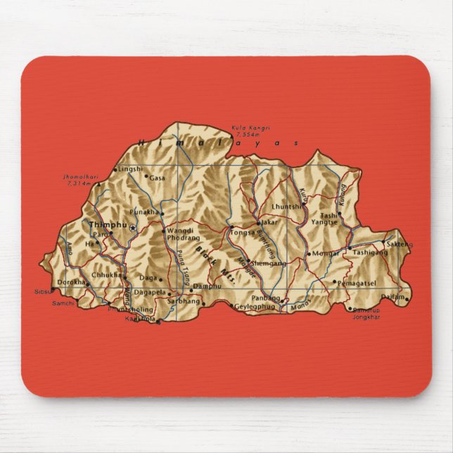Bhutan karta Mousepad Musmatta (Framsidan)