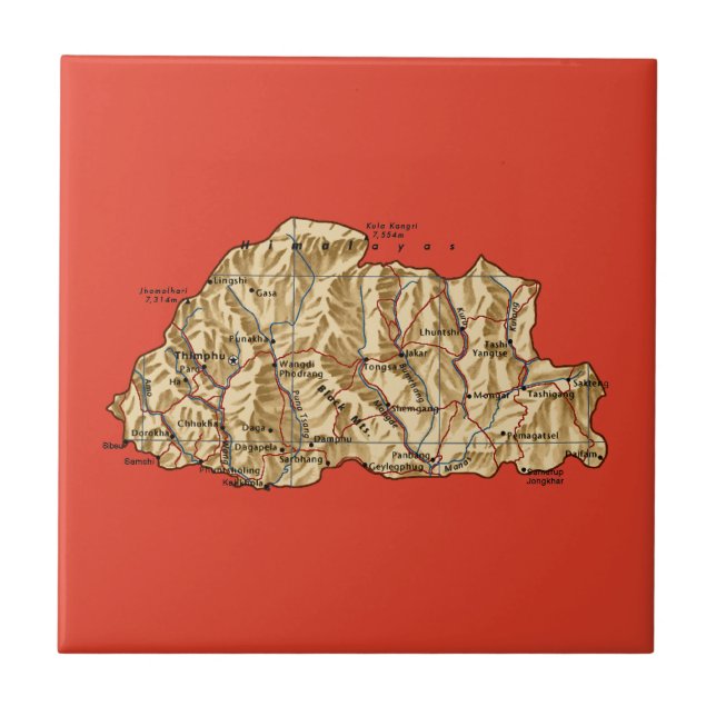 Bhutan kartbild kakelplatta (Framsidan)