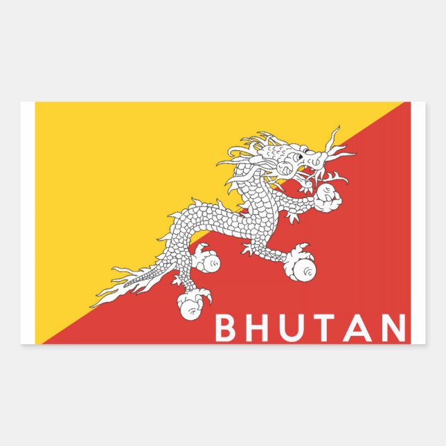 bhutan land flagga namn rektangulärt klistermärke (Framsida)