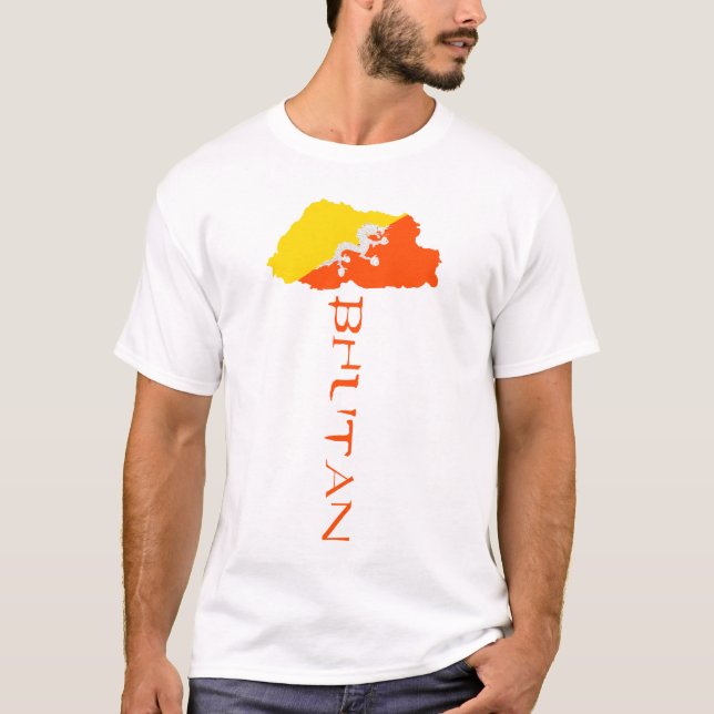 Bhutan Landskarta Flagga T Shirt (Framsida)