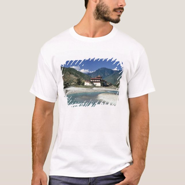 Bhutan, Punaka. Mo Chhufloden flyter förbi T-shirt (Framsida)