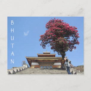 bhutan tempel träd vykort