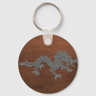 Bhutanese Dragon på läder Nyckelring