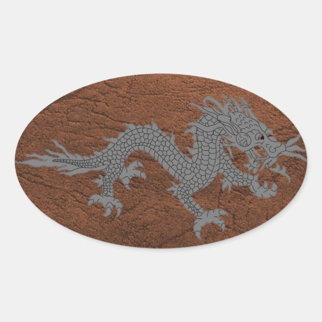 Bhutanese Dragon på läder Ovalt Klistermärke (Framsida)