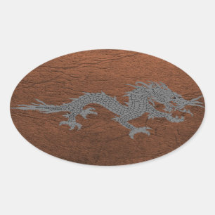 Bhutanese Dragon på läder Ovalt Klistermärke