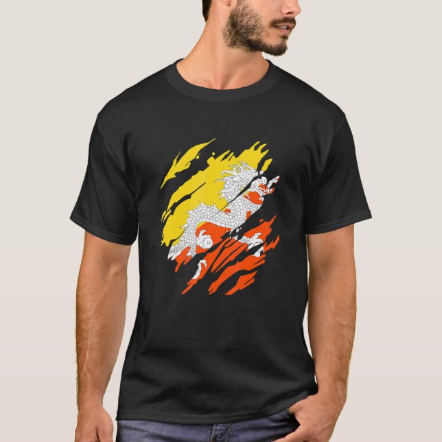 Bhutanese Flagga Bhutan 2 T Shirt (Framsida)