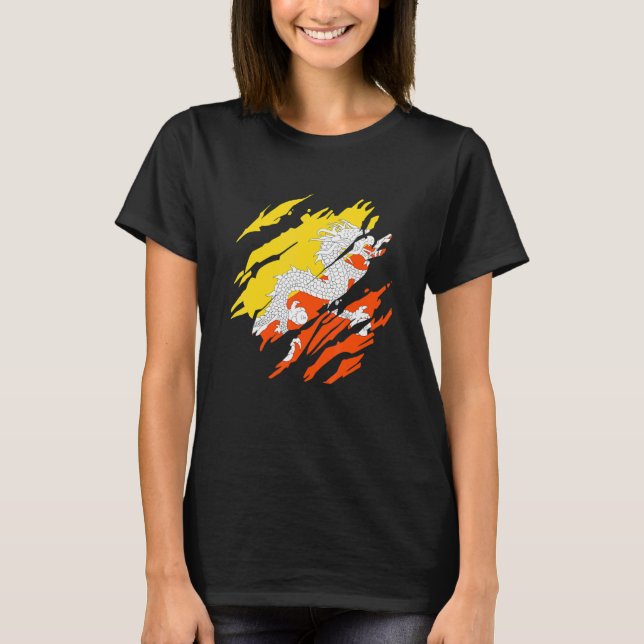 Bhutanese Flagga Bhutan 2 T Shirt (Framsida)