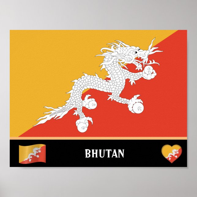 Bhutanese Flagga & Bhutanese land / Bhutan draon Poster (Framsidan)