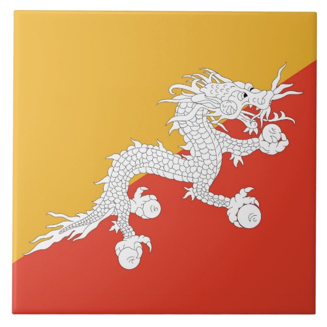Bhutanese Flagga Tile Kakelplatta (Framsidan)