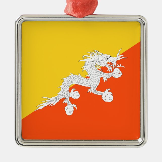 Bhutanesisk Flagga (Bhutan) (Thunder Dragon) Julgransprydnad Metall (Framsidan)