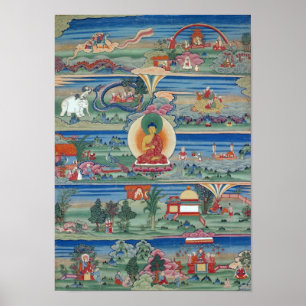 Bhutanesisk målad otka från Jataka Tales Poster