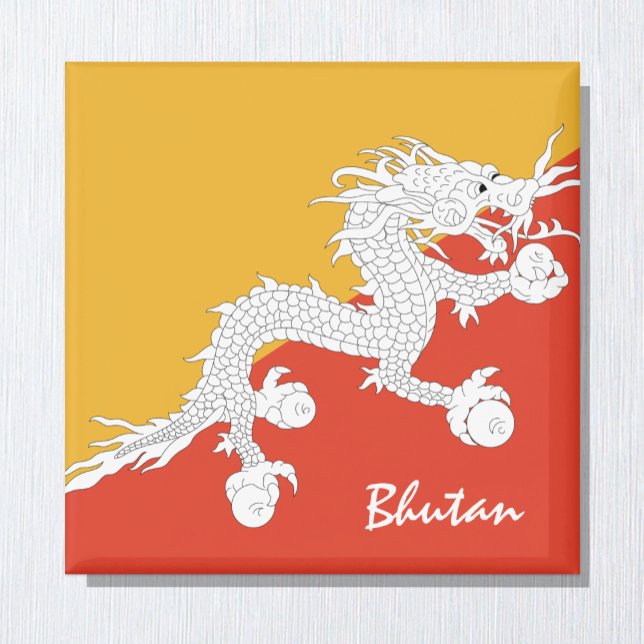 Bhutanesiska flagga och Bhutan-helgdag/sportfantas Magnet (Skapare uppladdad)