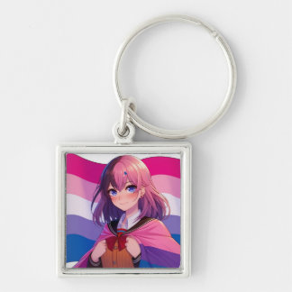 Bi Anime Fyrkantig Silverfärgad Nyckelring