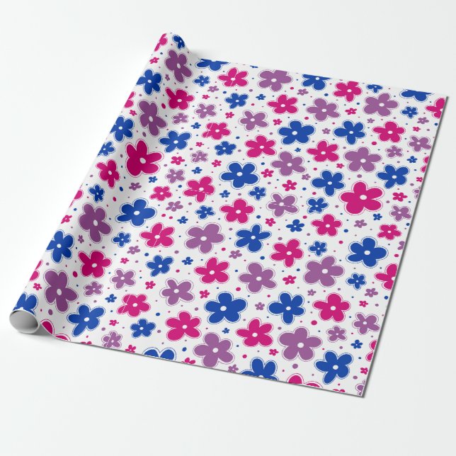 Bi Bisexual Pride Flowers Doodle Rosa Blue Lila Presentpapper (Utrullad)