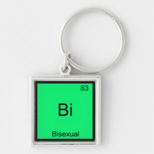 Bi - Bisexuell Kemiskt Elemente Symbol Roligt Fyrkantig Silverfärgad Nyckelring