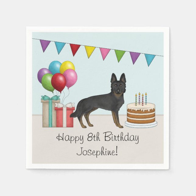 Bi-Black German Shepherd Colorful Grattis på födel Pappersservett (Framsidan)