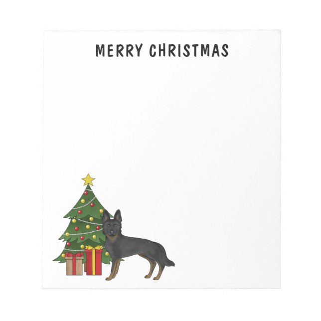 Bi-Black German Shepherd Festive Julgran Anteckningsblock (Framsida)