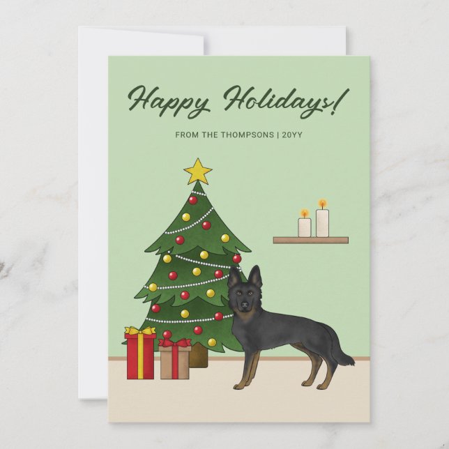 Bi-Black German Shepherd Festive Julgran Julkort (Framsida)