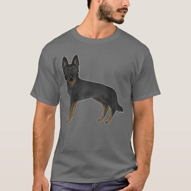 Bi-Black German Shepherd GSD Hund Cute Tecknad hun T Shirt (Framsida)