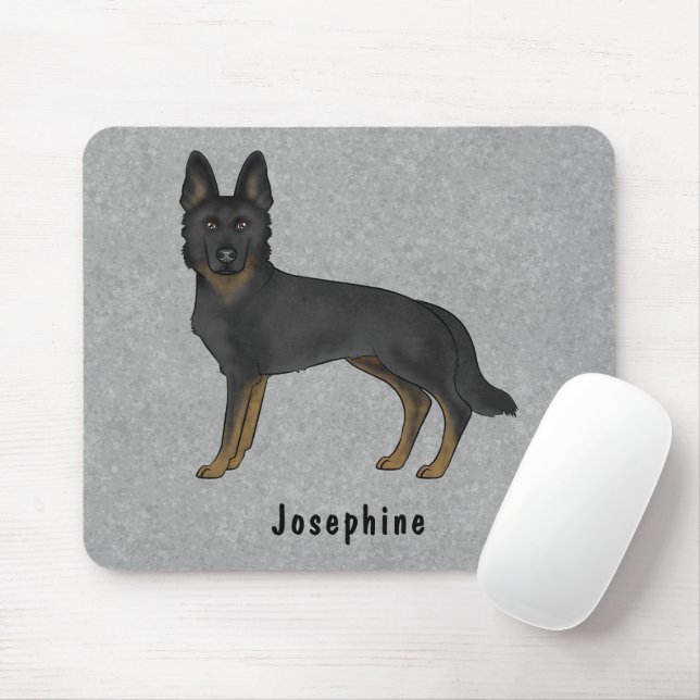 Bi-Black German Shepherd Hund and Custom Name Gråt Musmatta (Med mus)