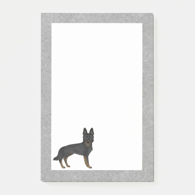 Bi-Black German Shepherd Tecknad GSD Hund Grått Post-it Block (Framsida)
