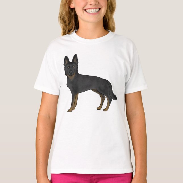 Bi-Black German Shepherd Tecknad hund Illustration T Shirt (Framsida)