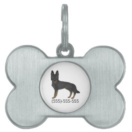 Bi-Black German Shepherd Tecknad hund och nummer ID-bricka Husdjur