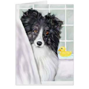 Bi Black Sheltie Bath Hälsningskort