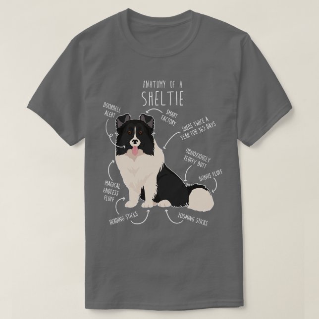Bi Black Sheltie Shetland Sheepdog Anatomy T Shirt (Design framsida)