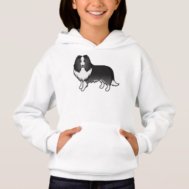 Bi-Black Shetland Sheepdog Cute Tecknad hund T Shirt (Framsida)