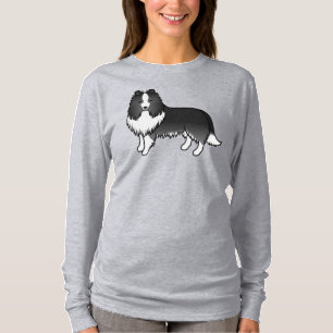 Bi-Black Shetland Sheepdog Söt Tecknad Hund T Shirt