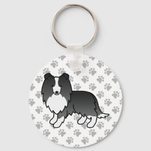 Bi-Black Shetland Sheepdog Tecknad hund & Tass Nyckelring