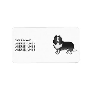 Bi-Black Shetland Sheepdog Tecknad Hund & Text Adressetikett