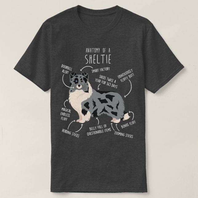 Bi Blue Sheltie Shetland Sheepdog Anatomy T Shirt (Design framsida)