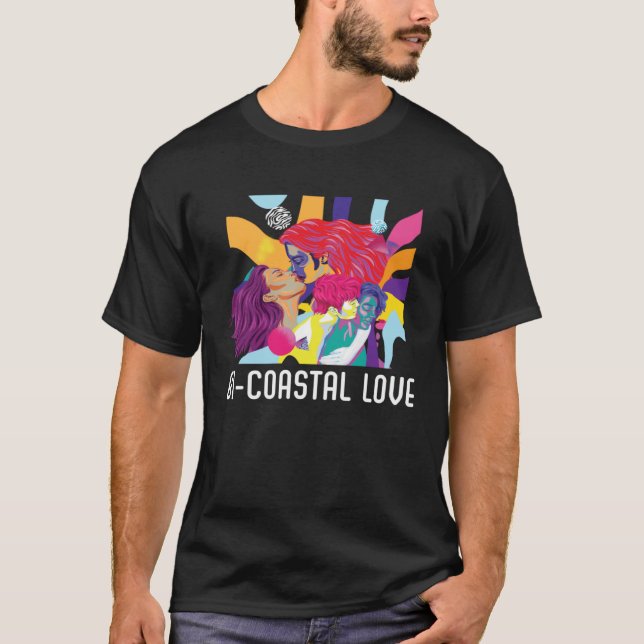 Bi Coastal Love Bisexual Rainbow Pride Bisexuality T Shirt (Framsida)