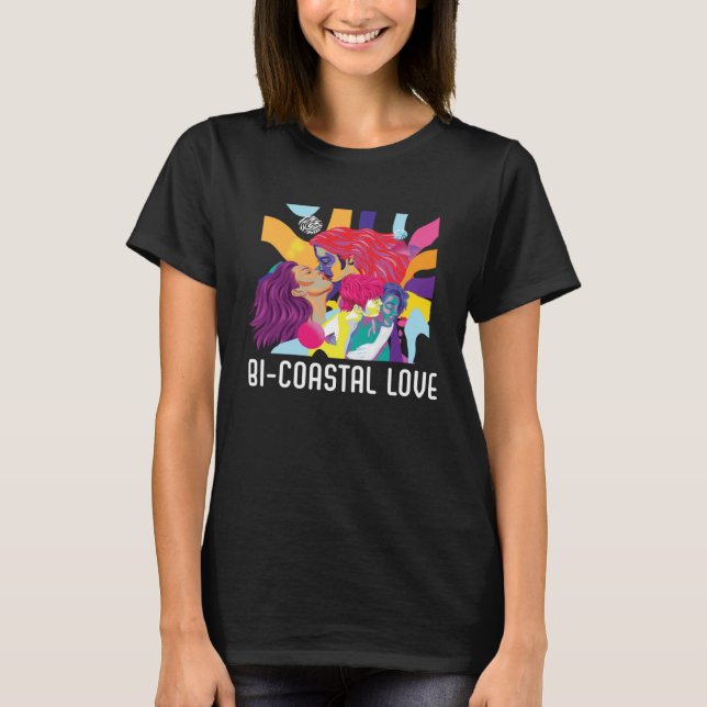 Bi Coastal Love Bisexual Rainbow Pride Bisexuality T Shirt (Framsida)