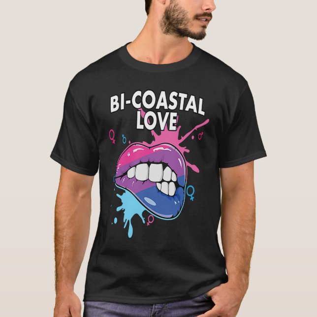 Bi Coastal Love Bisexual Rainbow Pride Bisexuality T Shirt (Framsida)