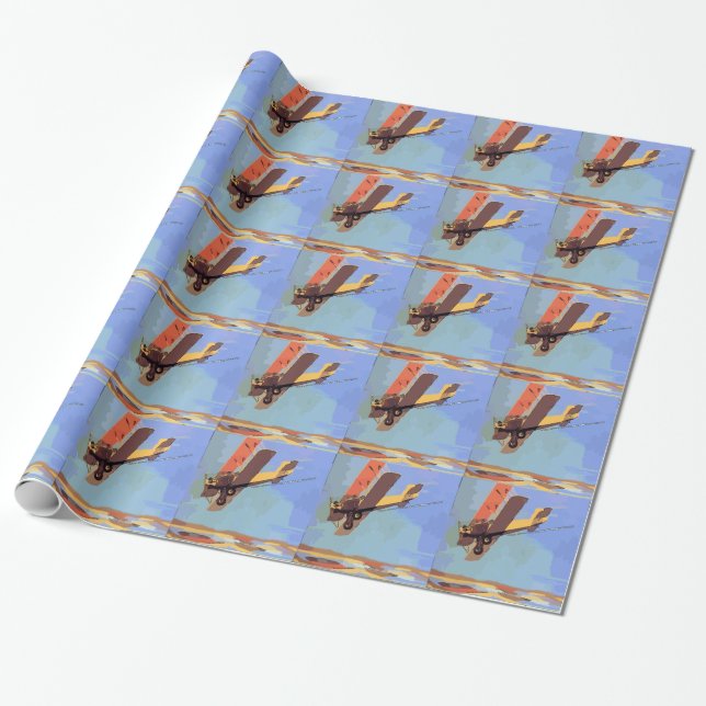 Bi Flygplan Vintage Presentpapper (Utrullad)