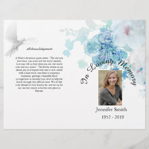 Bi-Fold Blue-Blommigt Dove-begravningsprogram Reklamblad