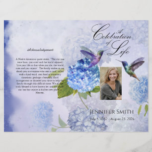 Bi-Fold Blue Hydrangeas Funeral Program