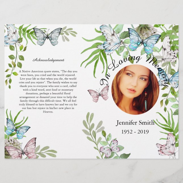 Bi-Fold Butterfly Garden Funeral Program (Framsidan)