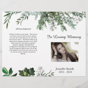Bi-fold Grönt Foliage Lövs Funeral Program Flyer