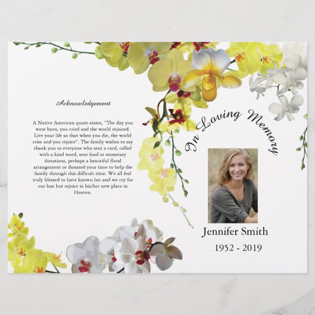 Bi-fold Gult Orchids Funeral Program Flyer (Framsidan)