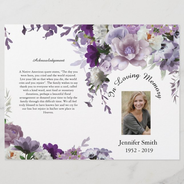 Bi-Fold Lavender Flowers Funeral Program (Framsidan)