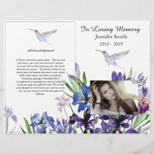 Bi-fold Lila Irises Hummingbird Funeral Program