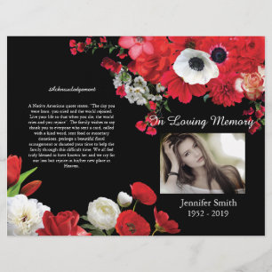 Bi-Fold Red Flowers Black-programmet Reklamblad