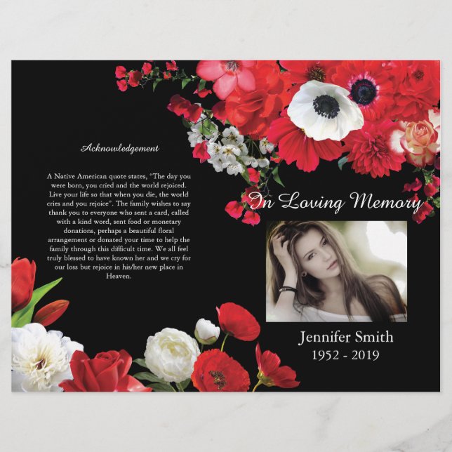Bi-Fold Red Flowers Black-programmet Reklamblad (Framsidan)