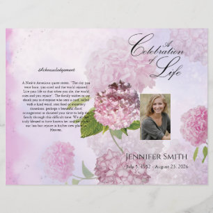 Bi-fold Rosa Hydrangeas-begravningsprogram Reklamblad