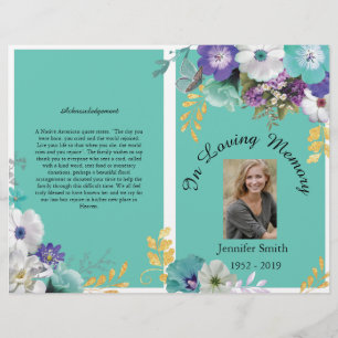Bi-Fold Teal Lavender Butterfly-begravningsprogram Reklamblad